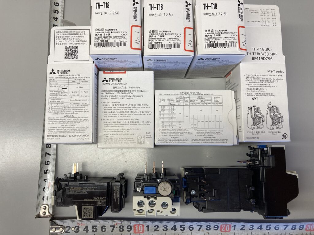 三菱電機製 サーマルリレー TH-T18、ヒーター呼び (Setting Current) : 1.7 ~ 2.5 A。保護継電器 Thermal Relay TH-T18 TH-T50 Mitsubishi Electric Corporation